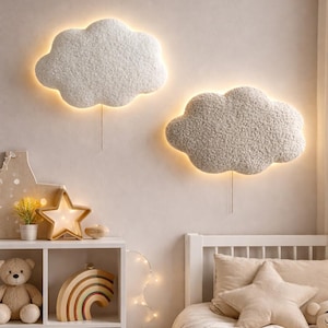 Veilleuse nuage bouclée, décoration murale pour chambre de bébé, lampe à piles