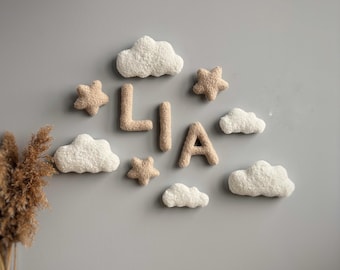 Wall decor clouds, Name wall decor, Boucle wall decor, Hanging walls decor nursery, Clouds boucle decor,Decor for walls in the nursery