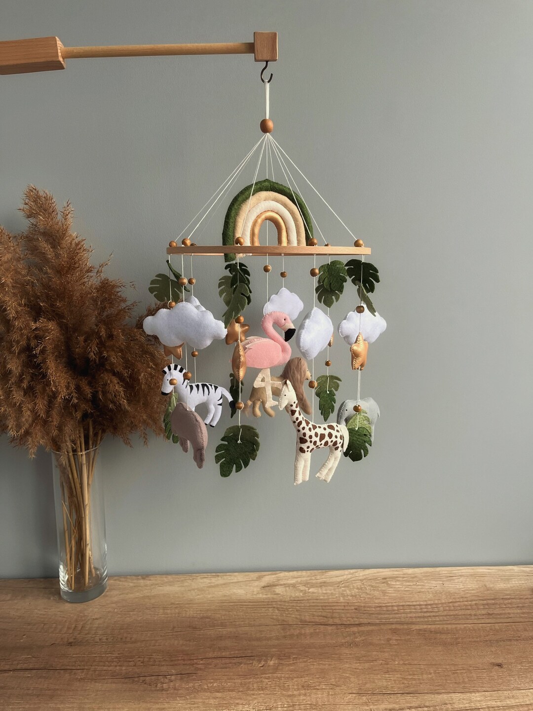 Safari Baby Mobile, Baby Cot Mobile, Safari Giraffe, Elephant, Zebra