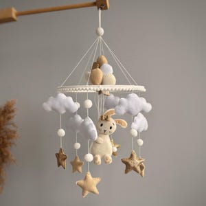 Baby mobile bunny , Boucle bunny baby Mobile, Neutral Mobile, Bunny Mobile , Stars Clouds Crib Mobile, Gift For a Baby, Newborn gift,