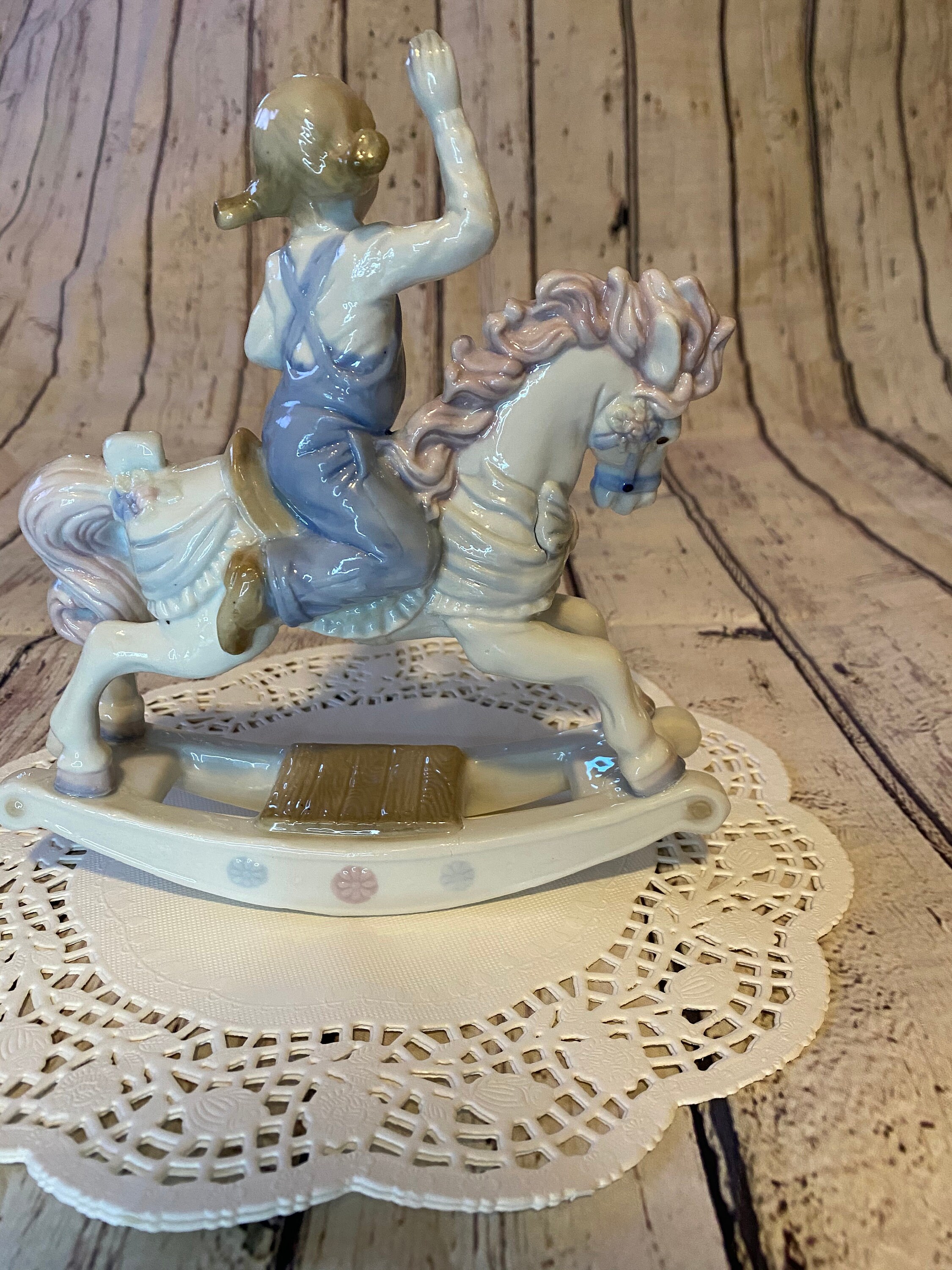 Vintage Paul Sebastian Girl on Rocking Horse Porcelain Etsy