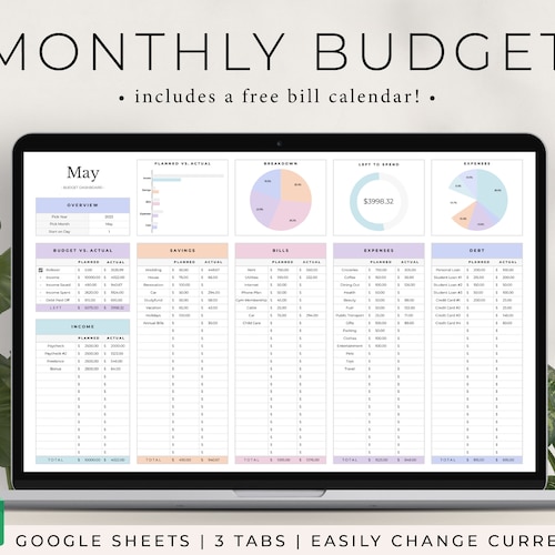 Monthly Budget Template Google Sheets Finance Spreadsheet Etsy