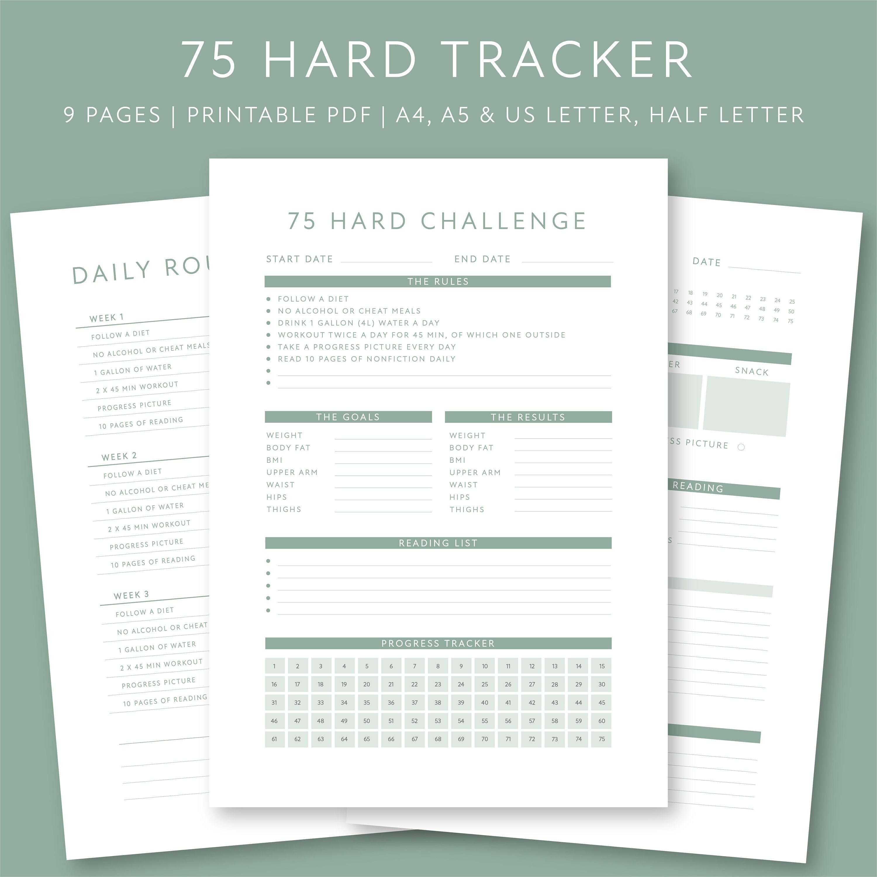 75 Hard Challenge Printable Journal 75 Days Hard Habit Etsy