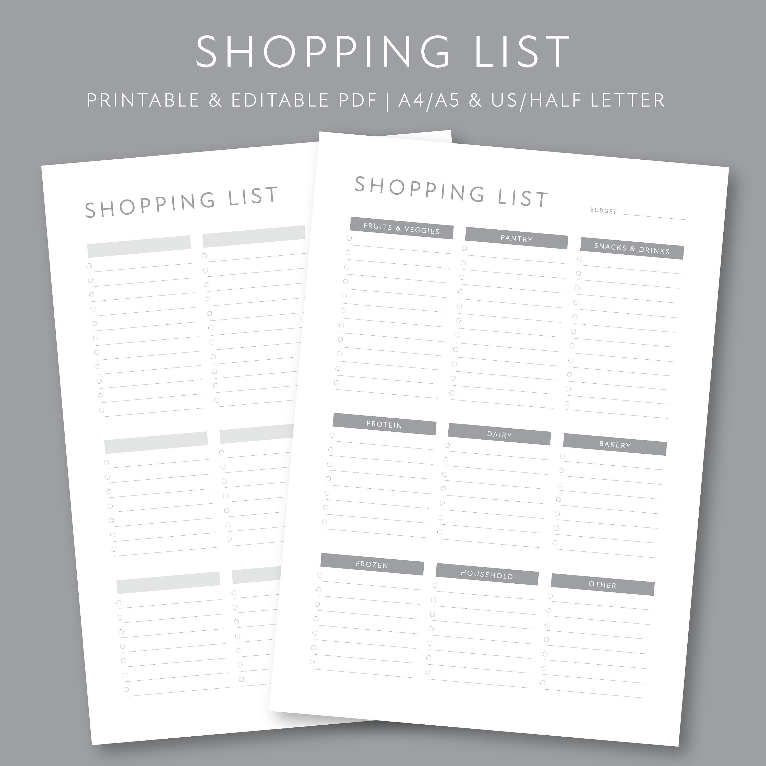 grocery list printable printable shopping list minimalist