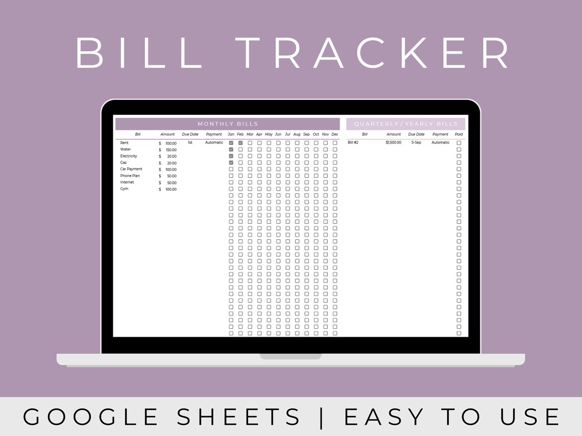 Bill Tracker Spreadsheet Monthly Bill Tracker Google Sheets Etsy
