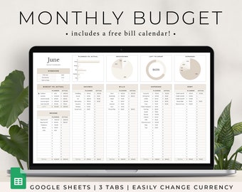 Monthly Budget Spreadsheet, Google Sheets Budget Template, Bill Calendar, Personal Finance Dashboard, Monthly Budget Planner Google Sheets