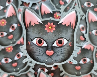 Witchy Black Cat Sticker: Spooky Halloween Decal
