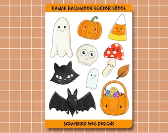 Halloween Sticker Sheet, kawaii stickers, cute Halloween, planner stickers, kawaii halloween, vinyl sticker sheet, cute stickers, autumn
