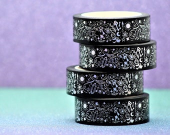 Holographic Witchy Washi Tape: Skulls, Crystals, and Stars