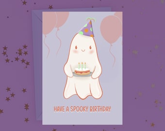 Ghost Birthday Card, Spooky Halloween Birthday
