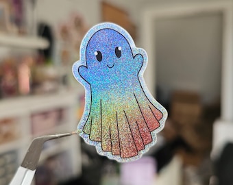 Regenbogen Glitzer Geist Aufkleber: Wasserdichter, gruseliger Aufkleber