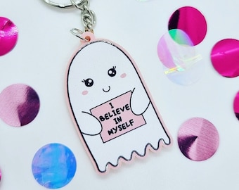 Cute Ghost Keyring, acrylic keyring, mental health keychain, positive affirmation, ghost gift, mental health gift, self love, halloween