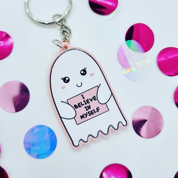 Cute Ghost Keyring, acrylic keyring, mental health keychain, positive affirmation, ghost gift, mental health gift, self love, halloween