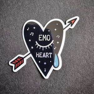 Emo holographic sticker, emo heart, waterproof, tattoo style, emo forever, music sticker, vinyl, goth, emo kid, pop punk, alternative