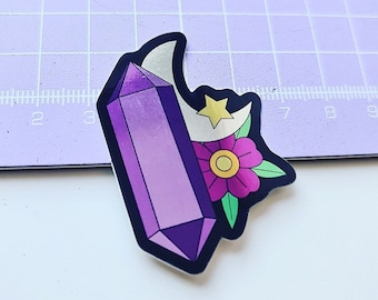 Pegatina holográfica de luna de cristal: Calcomanía celestial de bruja