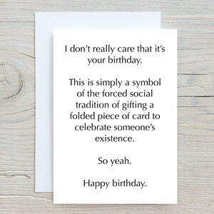 Tarjeta de cumpleaños divertida, tarjeta de cita, minimalista, poco entusiasta, tarjeta de cumpleaños de insulto, tarjeta para hermano, hermana, amigo, tarjeta de no importa
