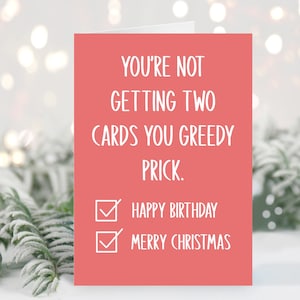 Grappige december-verjaardagskaart, kerstverjaardag, seizoensverjaardag, zweerverjaardag, vakantieverjaardagskaart, geboren in december, decemberbaby
