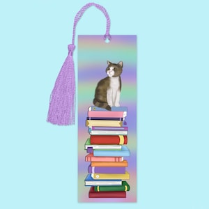 Cat Bookmark, cat lovers gifts, tassel bookmark, book stack, cats book mark, cat books, cute bookmark, gift for book lovers, cats stationery