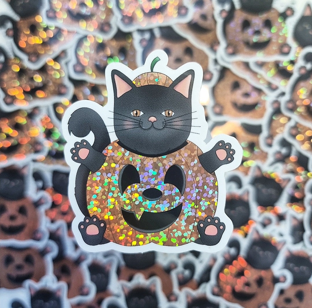 Halloween Glitter Sticker, Black Cat Pumpkin, Spooky Kawaii - Etsy