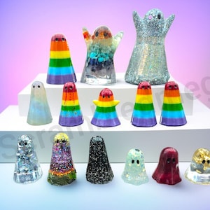 IMPERFECT Resin Ghosts,B GRADE, glitter, ghost ornament, spooky gift, Halloween decoration, goth decor, desk buddy, adopt a ghost, pet ghost