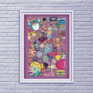Impresión de arte de los 90, impresión de los 90, retro, YK2, arte de pared de los 90, años noventa, nostalgia, regalo de los 90, primer regalo en casa, cartel de los años 00, recuerdos de la infancia