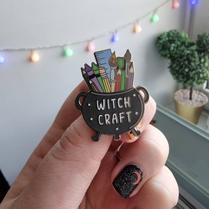 Witchcraft pin, enamel pin, cauldron pin, witch badge, art pin badge, gift for artist, creative pin, witchy gift, magic pin, craft pin badge image 3
