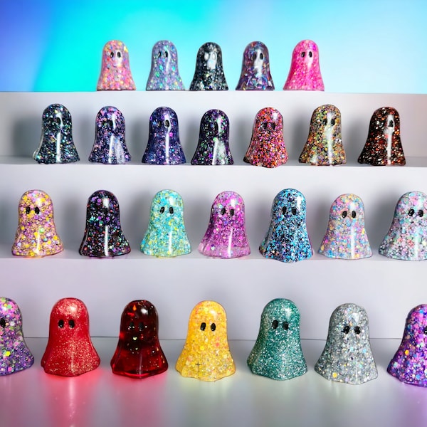 Resin Glitter Ghosts, 1 ghost ornament, spooky gift, Halloween decoration, goth decor, desk buddy, adopt a ghost, ghost figurine, pet ghost