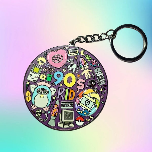 90s Enamel Keychain, 90s kid, nineties keyring, bag charm, 90s baby, 90s gift, nostalgia, pop culture keyring, retro gaming, 90s accessory