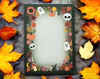 Autumn Notepad, Halloween A6 notepad, ghost stationery, fall memo pad, goth gift, spooky stationery, witchy, to do pad, autumnal stationery