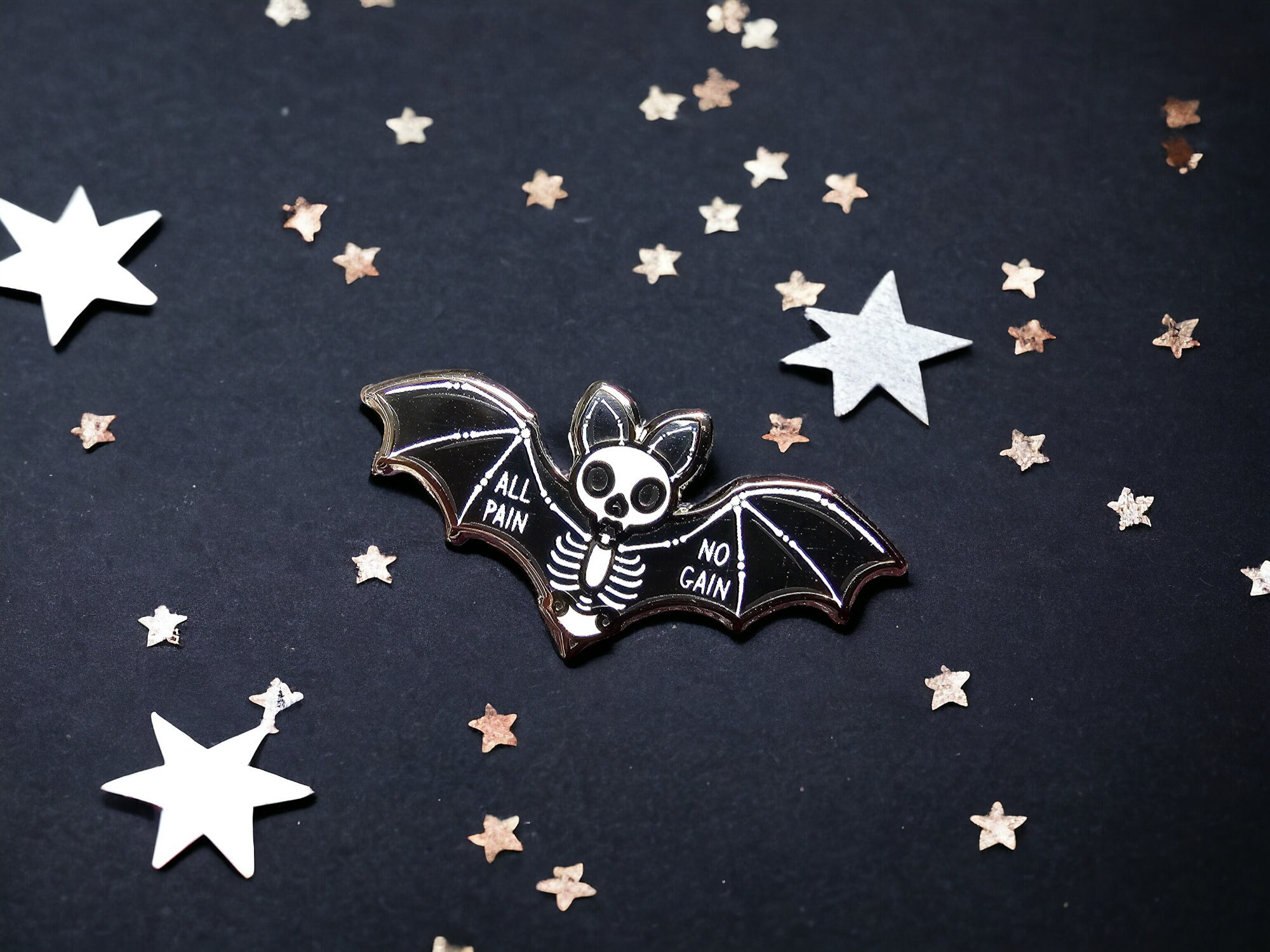 Bat Mini Enamel Pin | 'All Pain No Gain' Spooky Spoonie Glow in the Dark Badge