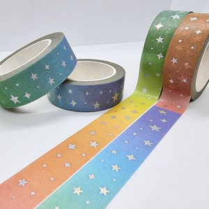 Rainbow Washi Tape: Holographic Stars, Pastel Ombre, Journal Decoration