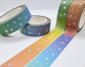 Rainbow Washi Tape: Holographic Stars, Pastel Ombre, Journal Decoration