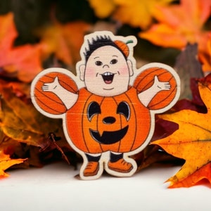 Halloween wooden pin badge, pumpkin pin, Up pin, cute halloween, fantasy pin, goth gift, spooky pin, wooden broach, Halloween lover gift