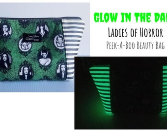 MTO Ladies of Horror Themed Beauty Bag | A Family | Elvira | The Munsters | Bride of Frankenstein | Vampira| Peek-A-Boo Beauty Bag
