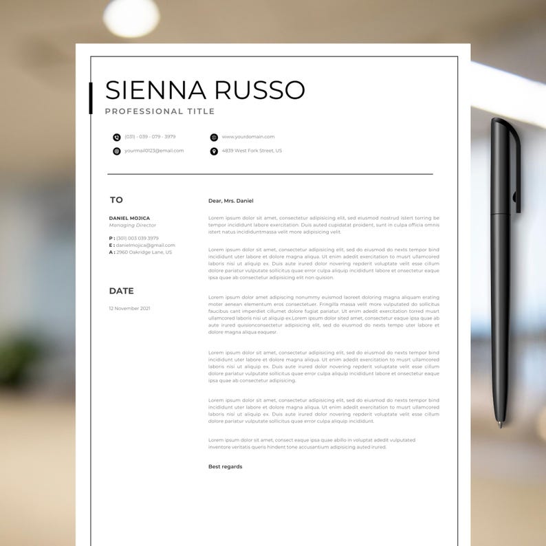 Clean Modern Resume Template 4 Page CV Template Cover Letter References ...