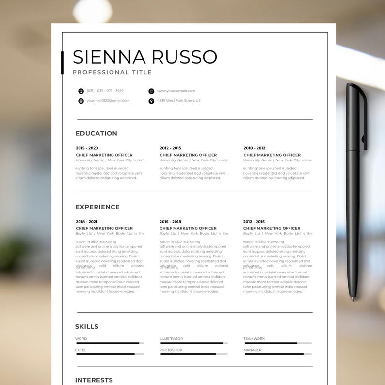 Clean Modern Resume Template 4 Page CV Template Cover Letter References ...