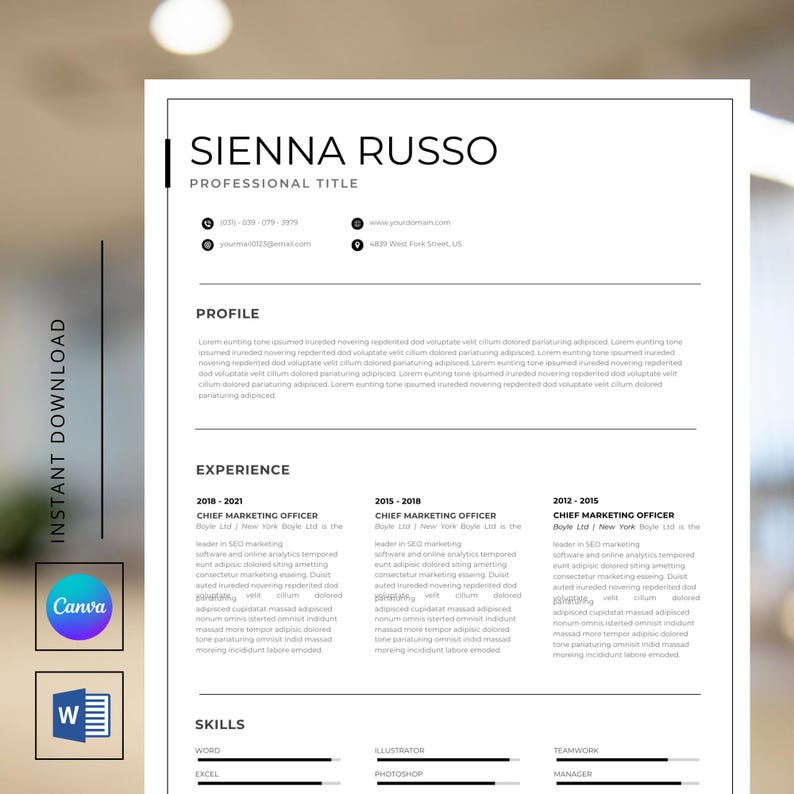 Clean Modern Resume Template 4 Page CV Template Cover Letter References ...