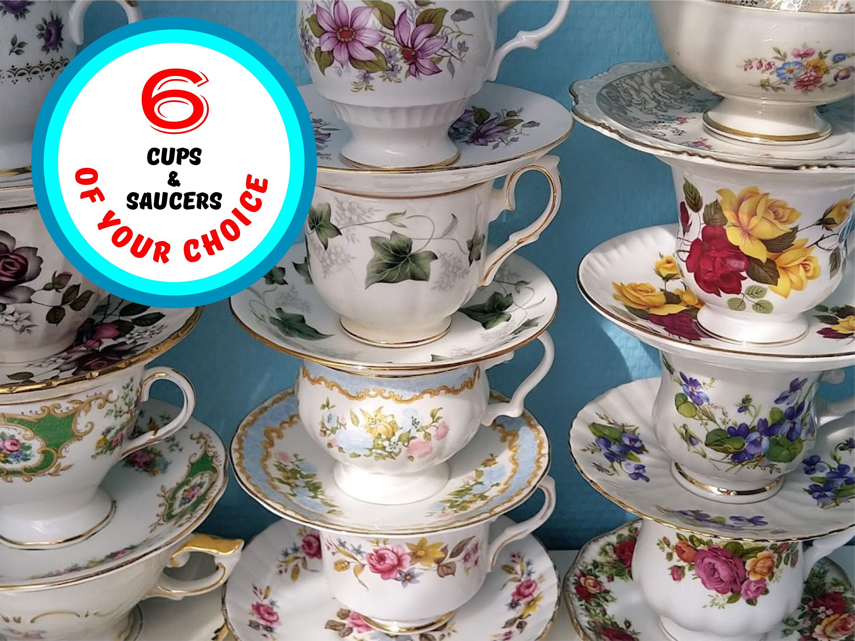 6 Mix and Match Tea Cups and Saucers of Your Choice Etsy