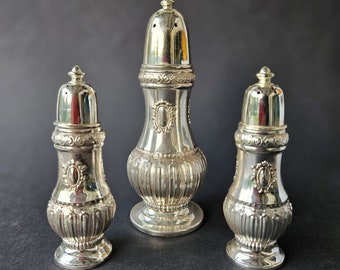 Ensemble de 3 salières et poivrières vintage en métal argenté, décoration de table élégante, cadeau pour la maison, style victorien