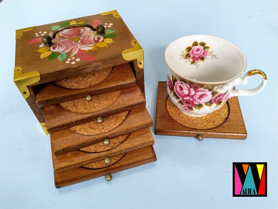 Lot De 6 Dessous De Verres Vintage En Bois & Liège - Années 70, Fabriqué En France