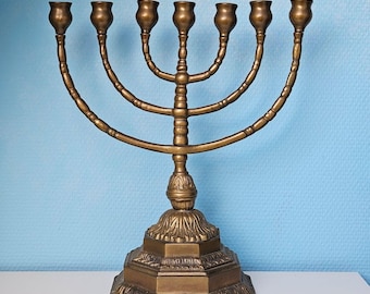 真鍮製の燭台、ユダヤ教の燭台、7 本の燭台、7 本のろうそくを立てる