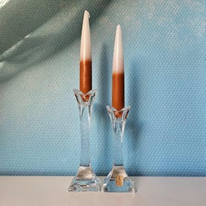 Pair of crystal candlestick holders square base, Nachtmann 24% lead  fine Bavarian crystal made in Germany, Christmas candle holders