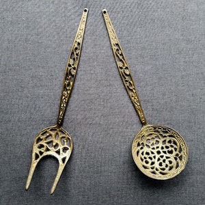Brass salad servers, Brass serving utensils, Brass kitchen decor