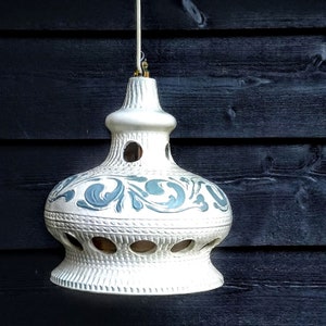 Porch pendant light ceramic white and grey, Shabby chic pendant light, Barn rustic ceiling lamp, Cottage core lighting, farmhouse fixture