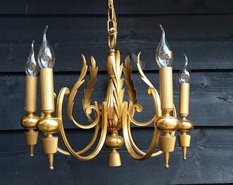 Vintage gold Sciolari chandelier 5 arms, italian chandelier, Hollywood Regency chandelier