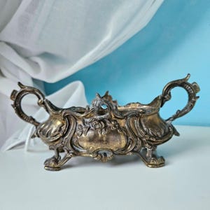 petite jardinière française vintage, jardinière sur pieds en bronze coulé pour plantes grasses, petit cache-pot, cadeau de Noël pour amateur de plantes