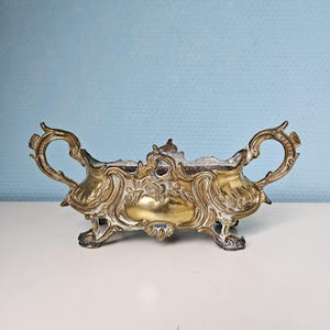 Vintage gold french small jardiniere , cast bronze footed planter for succulents, Small cachepot,Christmas gift for plant lover