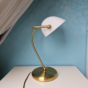 Elegant desk lamp brass, bankers lamp with white lampshade, woman office gift