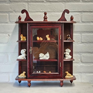 Wooden display cabinet with glass door, Countertop miniatures display for Collectables, wall display case, collection display