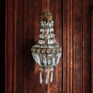 Crystal wall sconce French Empire style Montgolfier, French wall light, crystal brass flush mount wall light, optional cord, switch, plug in